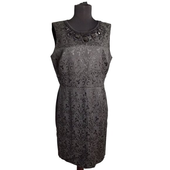 Isadora Collection Size 12P L Dress Sleeveless Sheath Black Damask Jacquard Y2K - Picture 1 of 11